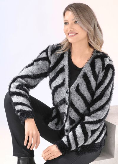 Kofta med h&aring;rig effektgarn 