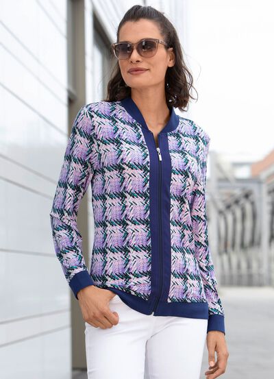 Blusjacka med ribbstickad trik&aring; 