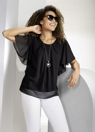 Poncho-tunika med fladdermus&auml;rmar 