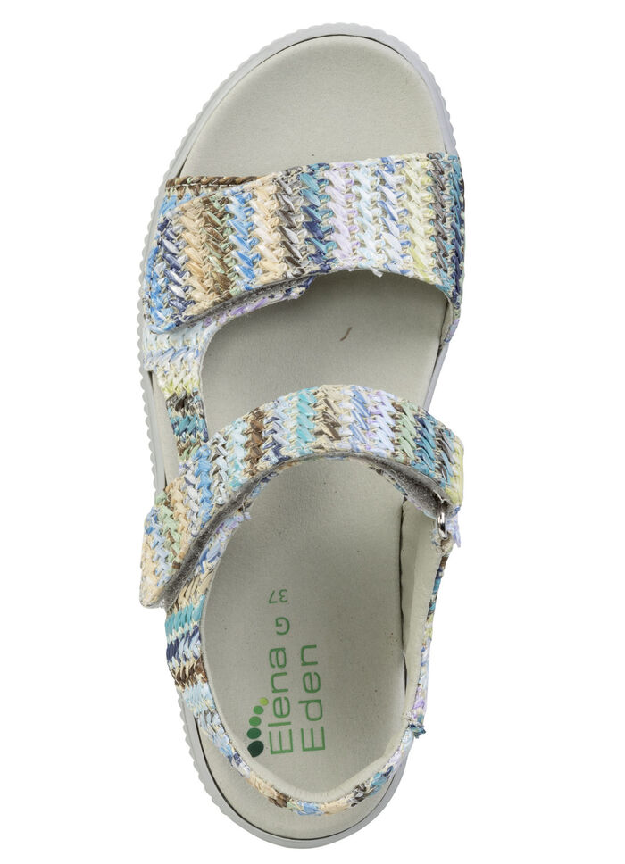 ELENA EDEN sandal av intressant raffiamaterial BLÅ-MULTI