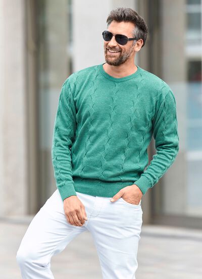 Tr&ouml;ja med rund hals i strukturerad design i 3 f&auml;rger 