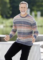 Attraktiv tr&ouml;ja med rund hals MARINE-ORANGE-BEIGE MELIERT