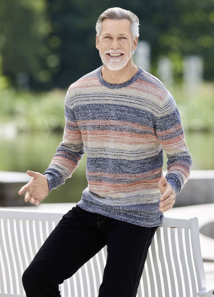 Attraktiv tr&ouml;ja med rund hals MARINE-ORANGE-BEIGE MELIERT