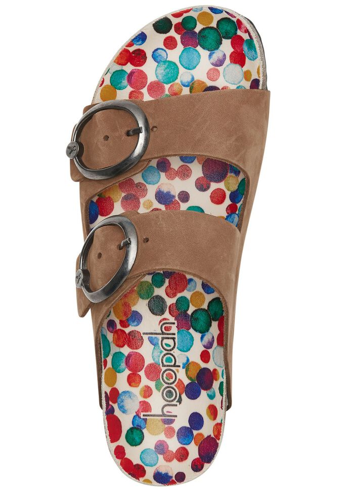 Andrea Conti-pantoletter med innersula i l&auml;der med f&auml;rgglada tryck 