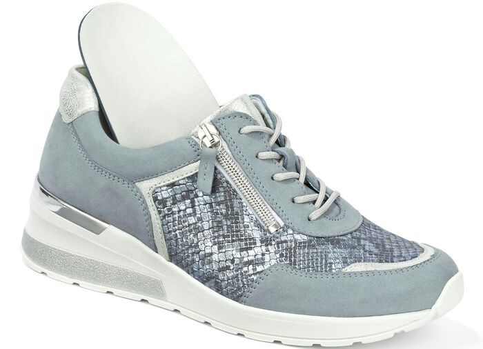 Waldl&auml;ufer, bekv&auml;ma damskor med sn&ouml;rning, bredd H, med uttagbar fotb&auml;dd BLEU MATT SILVER