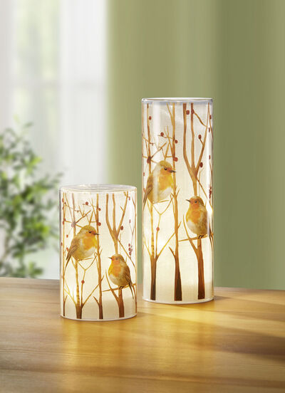 LED-lykta med rödhakemotiv, set om 2, , large