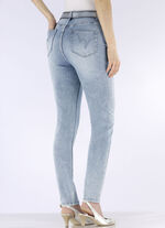 Jeans med strassdekor och glänsande blommotiv 