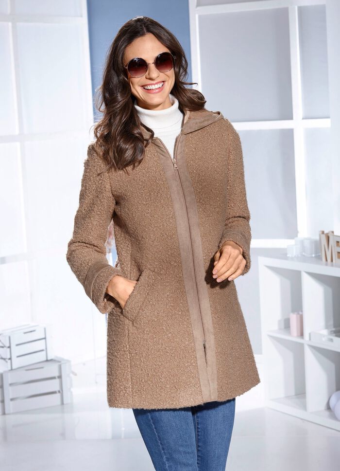 l&aring;ng jacka med fast huva 