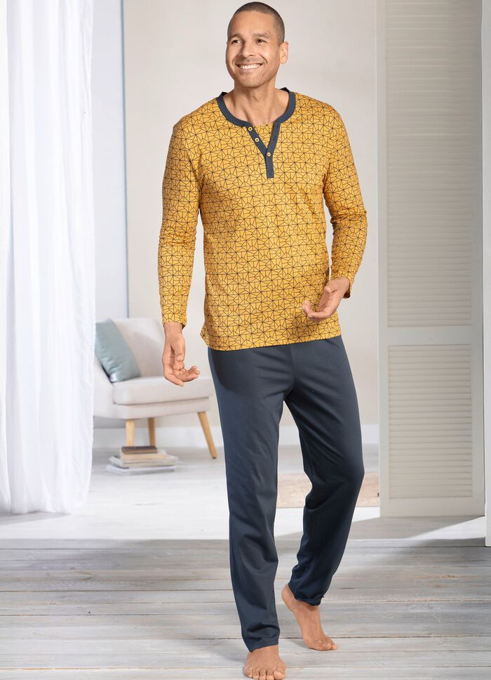 Pyjamas med knappsl&aring; och &ouml;ppna manschetter 