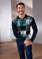 Sportig pik&eacute;tr&ouml;ja i 2 f&auml;rger MARINBL&Aring;-PETROLGR&Aring; MELERAD