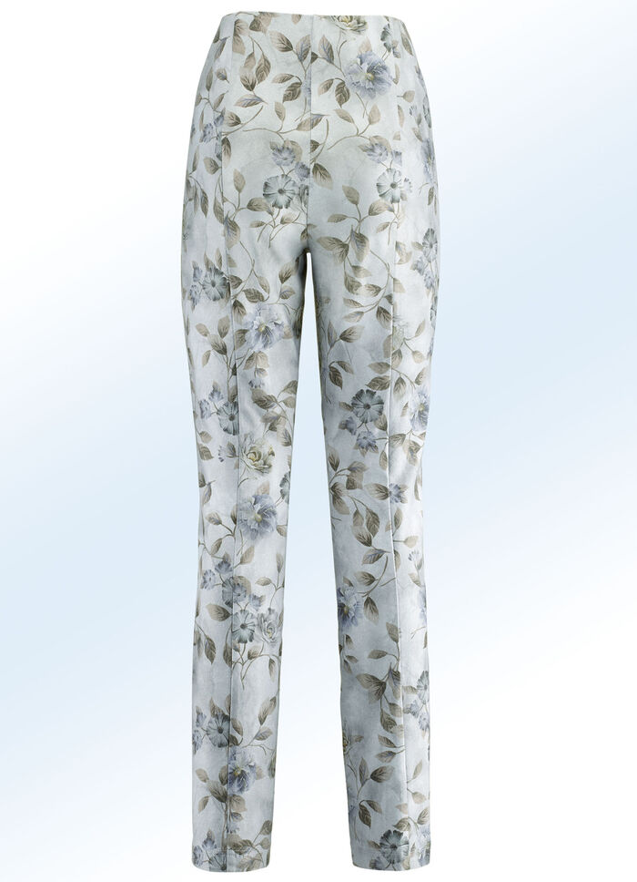 Byxor med harmonisk blommig design BLEU-SAND-GRÅ