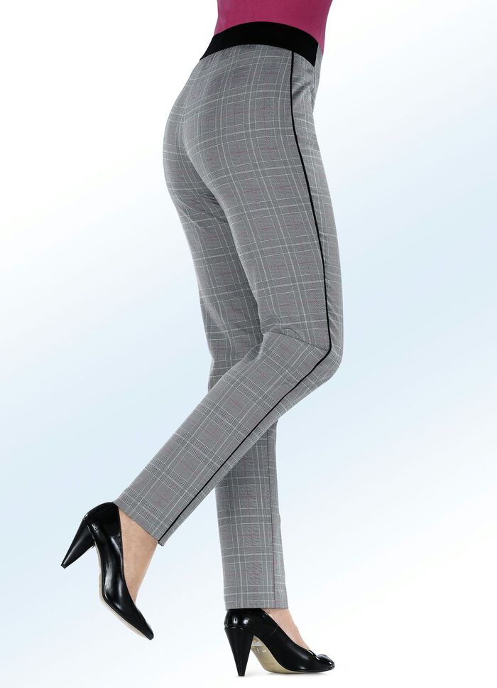 Glen-rutiga byxor med speciell linningsbearbetning 