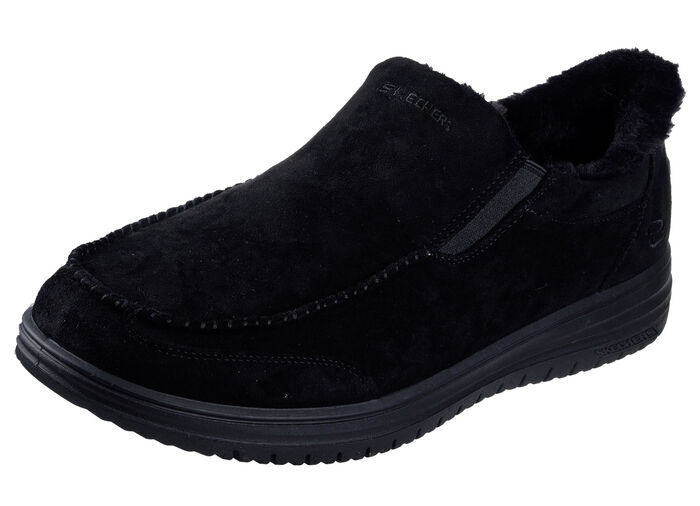 SKECHERS, bekväma herrtofflor, med gjuten slip-in-hälplatta SVART