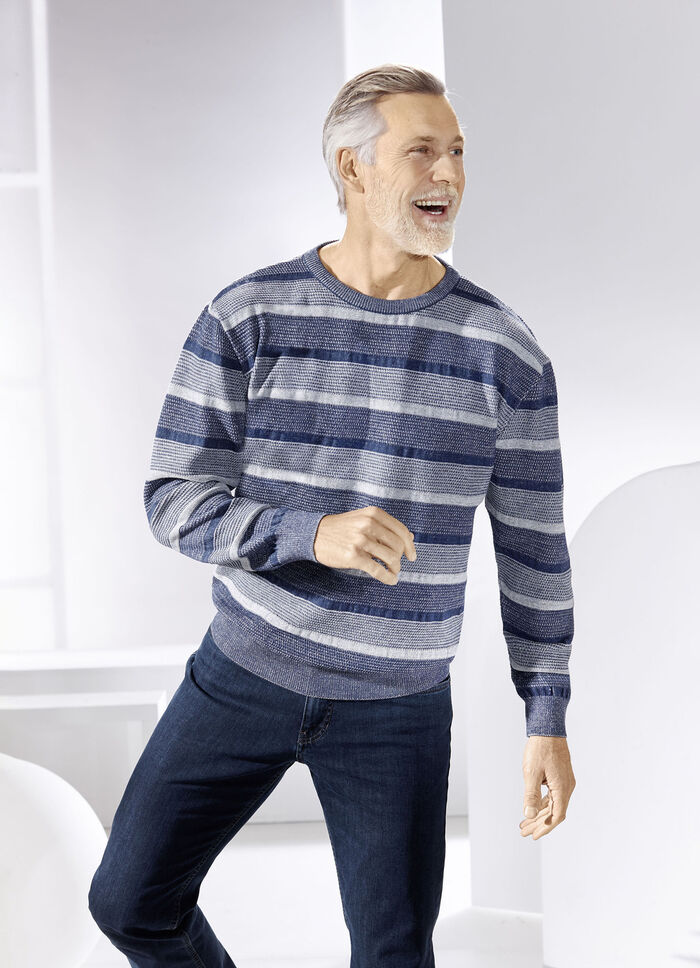 Tröja med rund hals i strukturerad design i 2 färger DENIM BLÅGRÅ