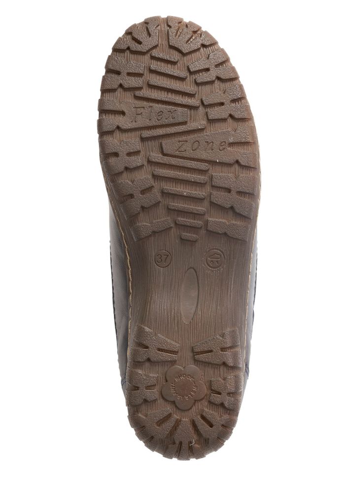 ELENA EDEN skosko med sn&ouml;rning av l&auml;dermaterialmix M&Ouml;RKBL&Aring;BRUN