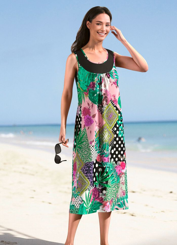 Kl&auml;nning med f&auml;rgstarkt tryckm&ouml;nster, &auml;rml&ouml;s 