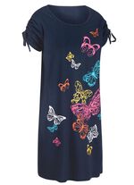 Kl&auml;nning med placerat tryck och rynkbara &auml;rmar 