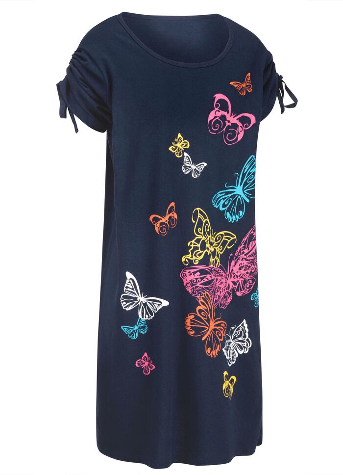 Kl&auml;nning med placerat tryck och rynkbara &auml;rmar 