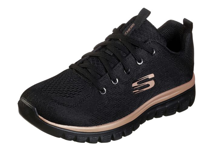 SKECHERS sneaker med sn&ouml;rning tillverkad i mesh-material SVART-ROSA GULD