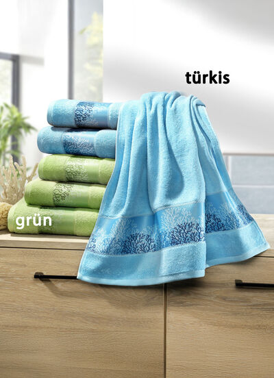 Mjuk frottéserie med högkvalitativ jacquardkant  Mjuk frottéserie med högkvalitativ jacquardkant