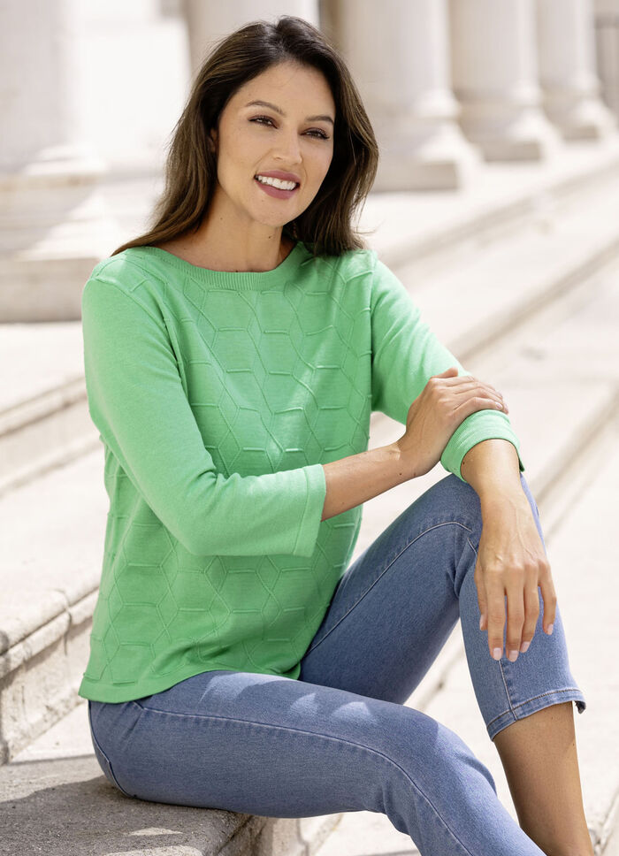 Pullover med grafisk struktur GRÖNT