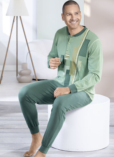 Pyjamas med knappslå och manschetter, , large