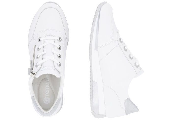 Remonte-sneakers med snörning och skimrande silverfärgad kontrastkant VIT