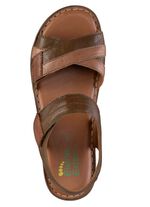 ELENA EDEN sandal av nappal&auml;der med kontrasterande detaljer BRUNT