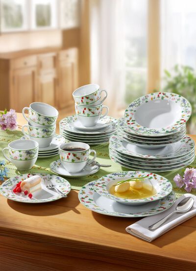 Millefiori porslinsservis av h&ouml;gkvalitativt vitt porslin 