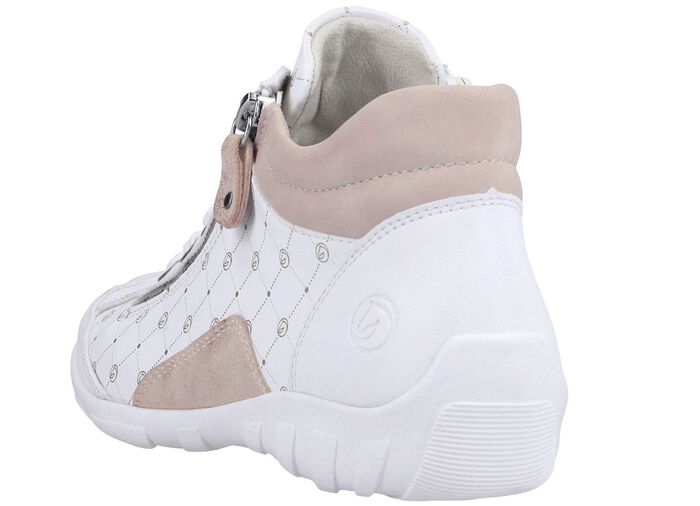 Remonte-sko med sn&ouml;rning gjord av tryckt och skimrande metalliskt syntetmaterial VIT-PUDERROSA