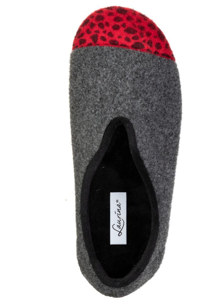 Laurina, trendiga damtofflor, bredd H, med leopardm&ouml;nster ANTRACITR&Ouml;D