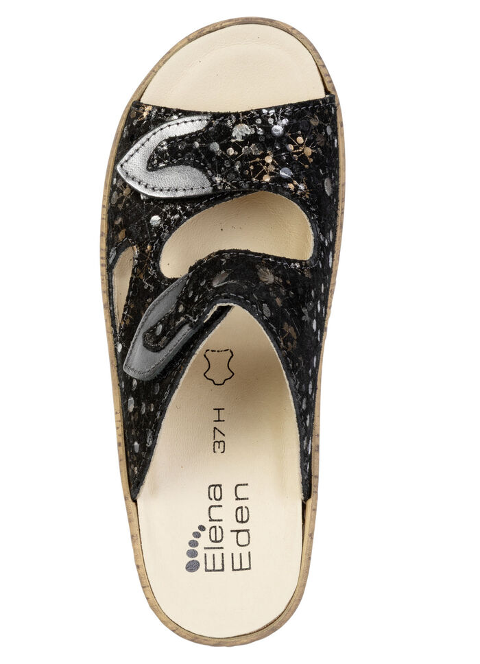 ELENA EDEN mulor gjorda av blommigt nappal&auml;der SCHWARZ-BUNT