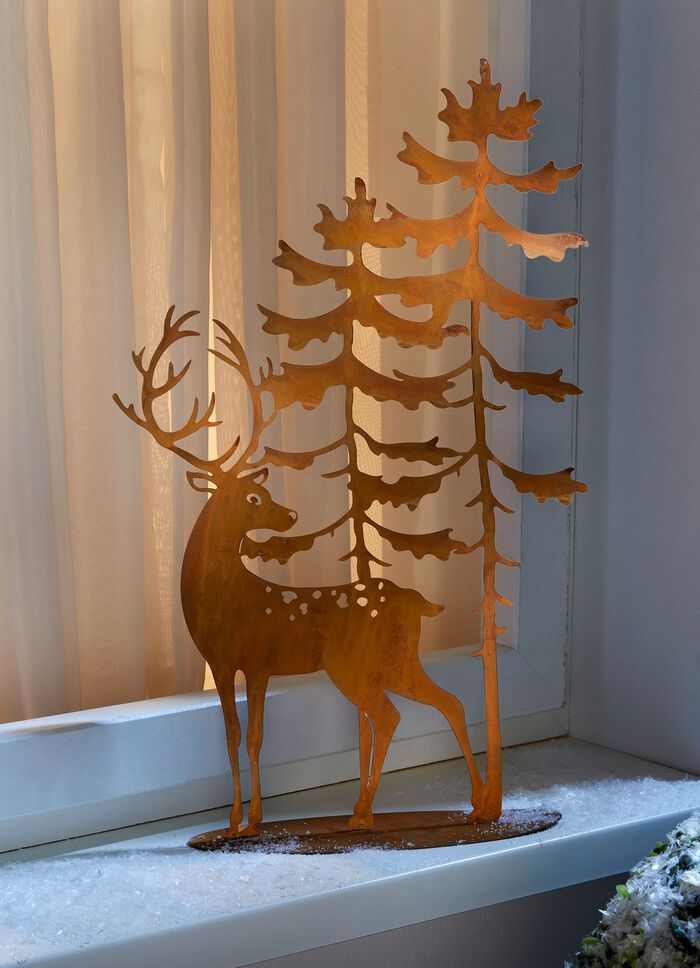 Deco-silhuetthjort av rostf&auml;rgad lackerad metall 