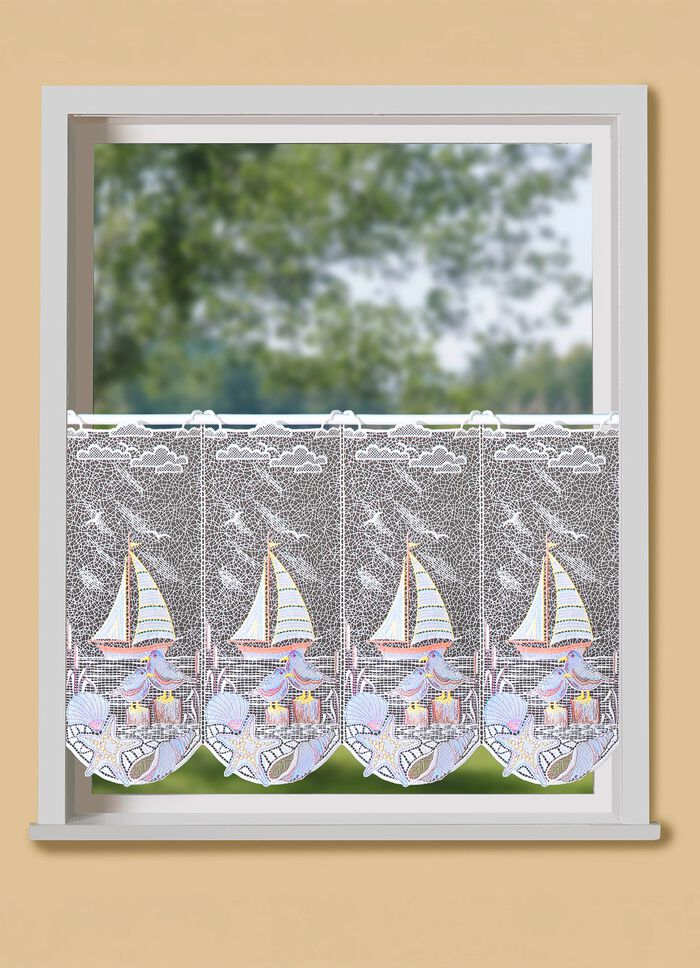 Maritim kort gardin med Plauen-broderi 