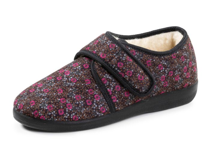 Varma damtofflor, bredd H, med kardborreband 