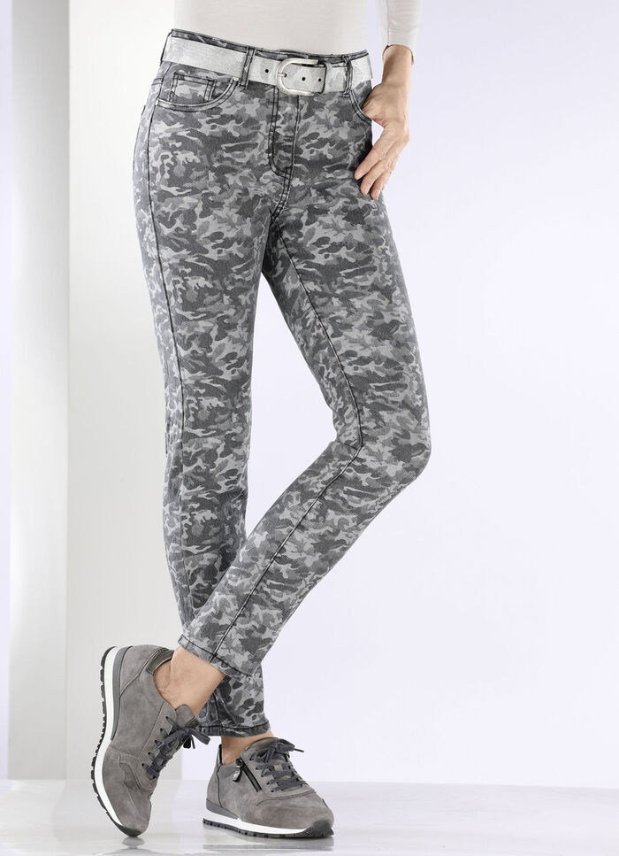 Jeans med kamouflagemönster SVART-VITT