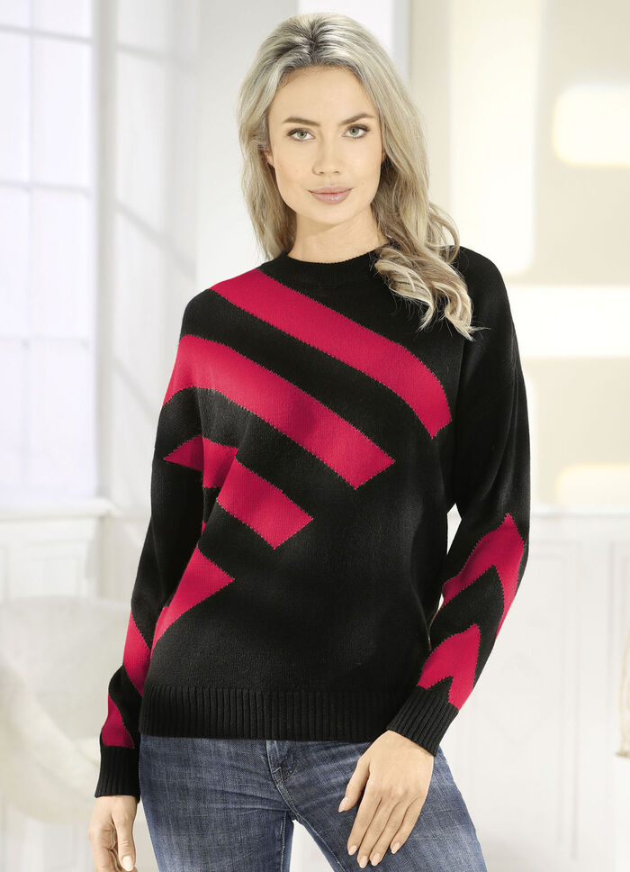 Intarsia tröja SVART-RÖD