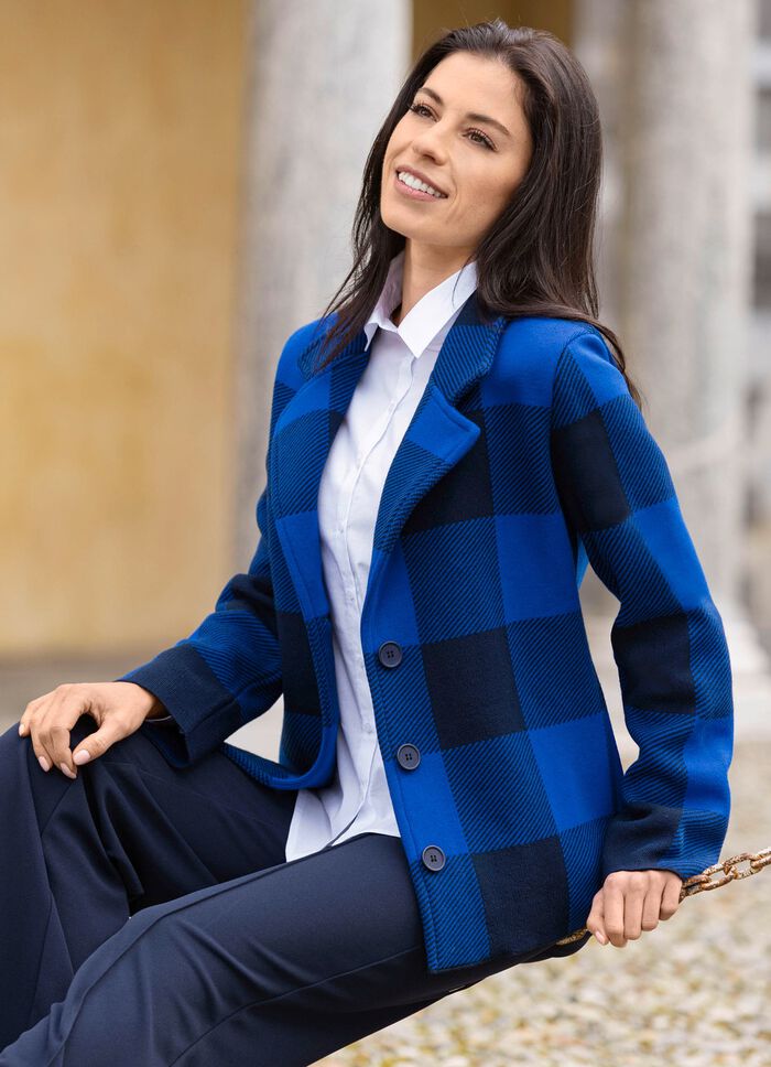 Stickad kavaj i grafiskt jacquardm&ouml;nster 