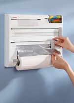 Leifheit v&auml;ggmonterad rullh&aring;llare med tejpdispenser och l&aring;da f&ouml;r sm&aring;delar 