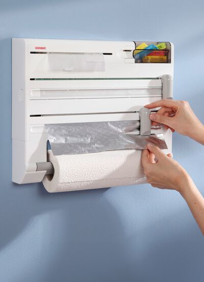 Leifheit v&auml;ggmonterad rullh&aring;llare med tejpdispenser och l&aring;da f&ouml;r sm&aring;delar 