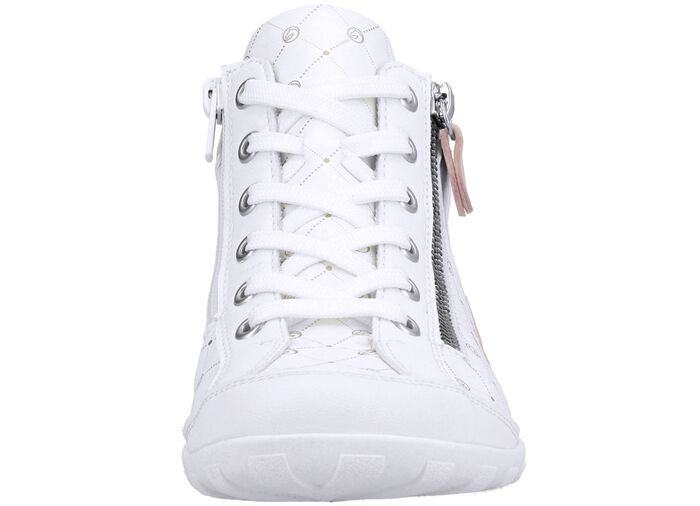 Remonte-sko med sn&ouml;rning gjord av tryckt och skimrande metalliskt syntetmaterial VIT-PUDERROSA