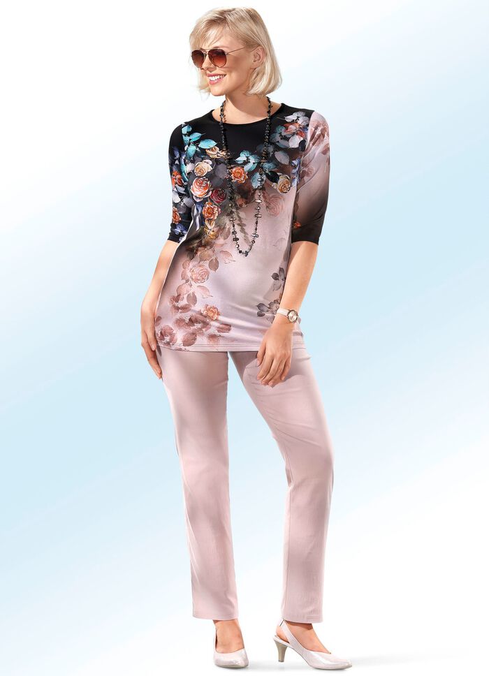 Topp med bläckstråletryck i briljanta färger 