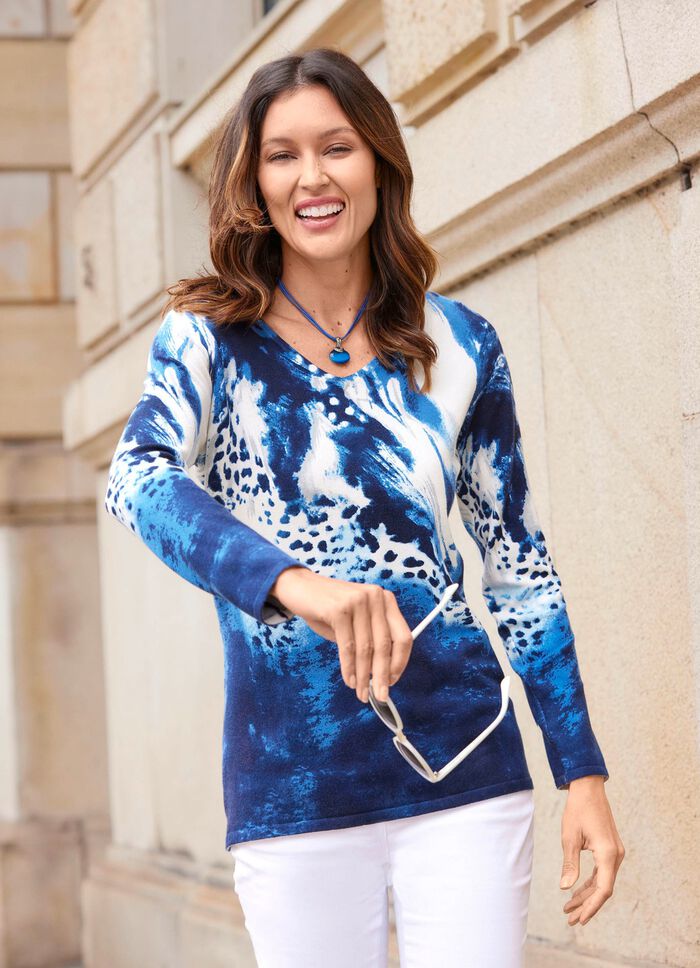 Finstickad tr&ouml;ja med djurtryck 