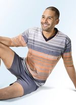 Hajo Klima komfortshorts med garnf&auml;rgad randig design och V-ringning 