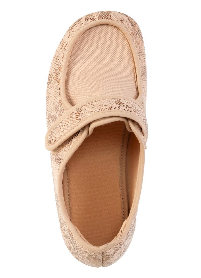 ELENA EDEN tofflor tillverkade av delvis gl&auml;nsande tryckt textilmaterial BEIGE