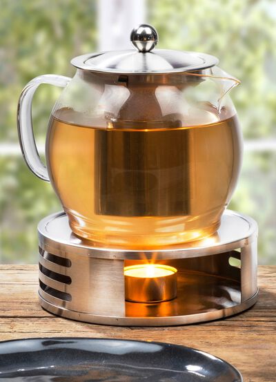 Teservis med varmare i rostfritt st&aring;l 