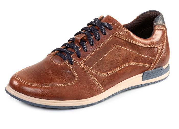 GINO GALANTE, klassiska herrskor med sn&ouml;rning, med bl&aring; detaljer KONJAK