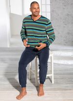 Pyjamas med V-ringning och garnf&auml;rgad randig design 