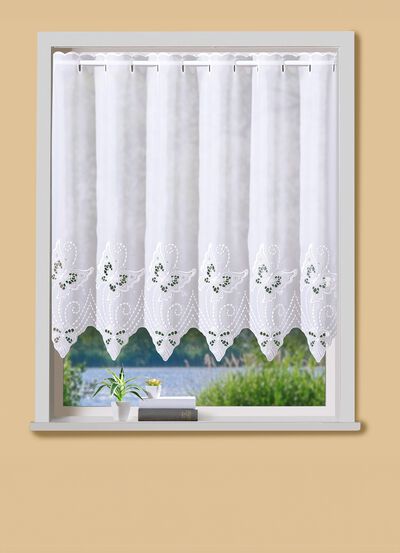 H&ouml;gkvalitativ caf&eacute;gardin med Plauener-broderi 