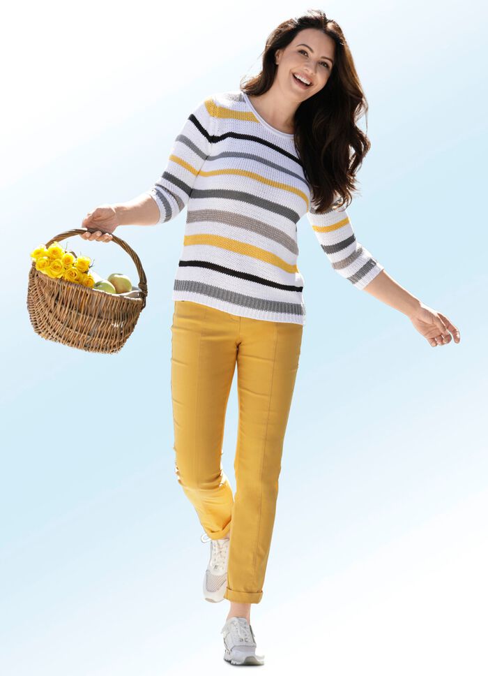 Byxor med dekorativt kontrastf&auml;rgat band 